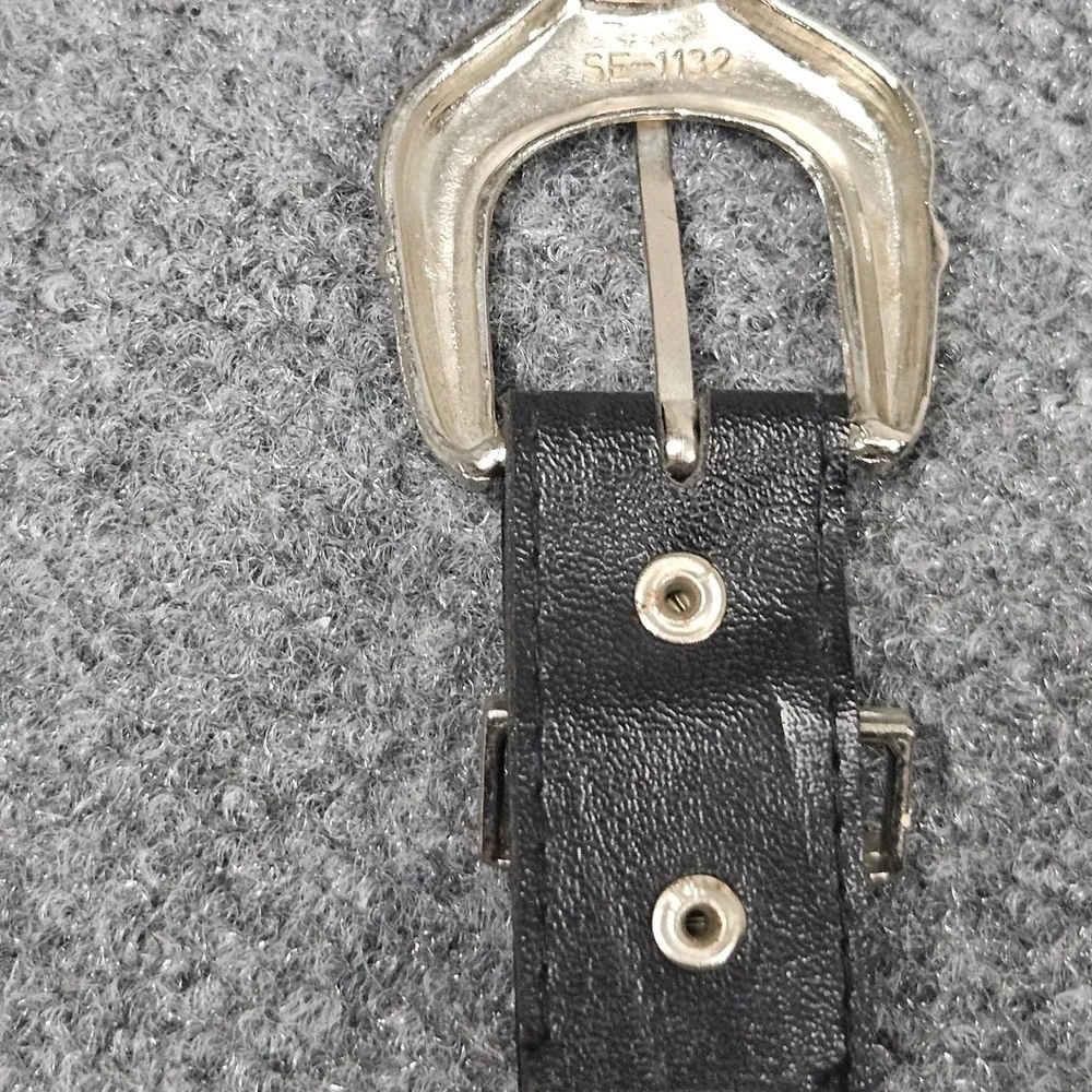 Western Buckle Belt Black‎ Faux Leather Size 13 / 14 (fits 31-35) Cowgirl Y2K